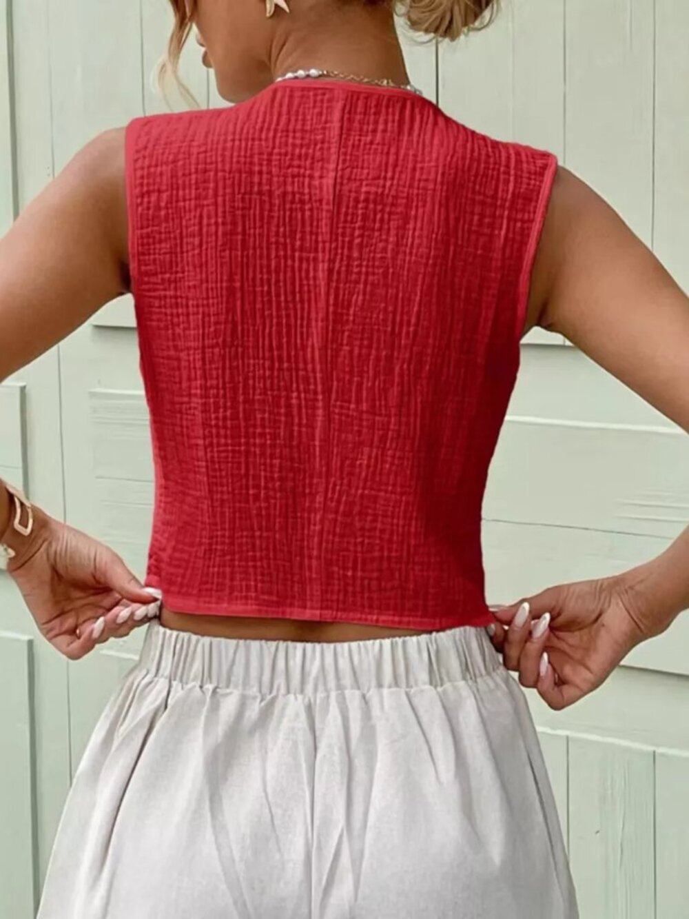 Textured Button-Front Vest - Picture 14 of 14